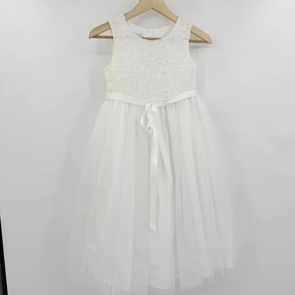 Bella by Marmellata Lace Tulle Dress 10 White Glitter Formal Flower Girl Wedding